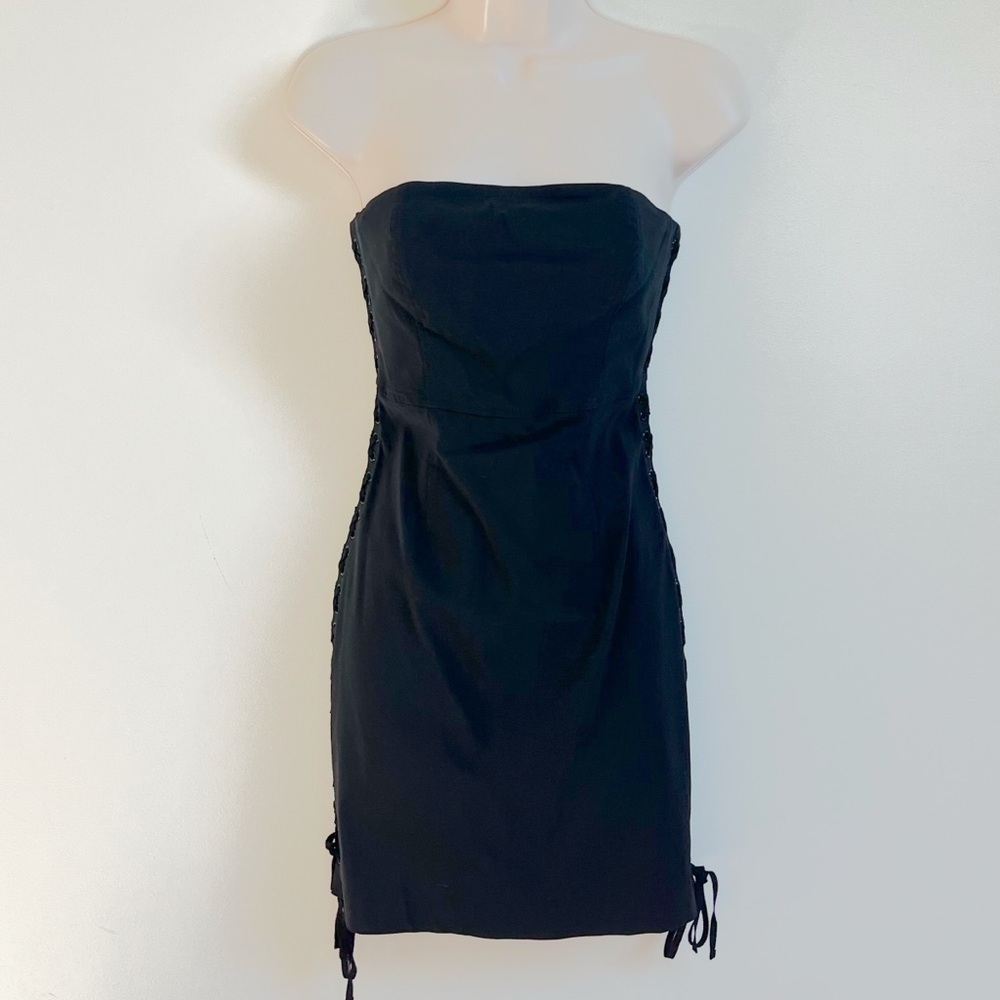 🆕 Express strapless lace up sides mini dress stretchy size 4 black - Picture 3 of 14
